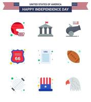 conjunto de 9 ícones do dia dos eua símbolos americanos sinais do dia da independência para escudo americano obus de segurança americano editável dia dos eua vetor elementos de design