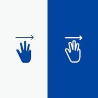 mão mão cursor para cima linha direita e glifo ícone sólido banner azul linha e glifo ícone sólido banner azul vetor