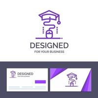 cartão de visita criativo e modelo de logotipo ilustração em vetor educação on-line de formatura do mouse