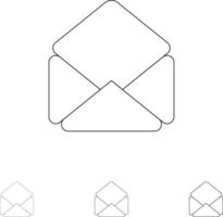 e-mail de e-mail aberto conjunto de ícones de linha preta em negrito e fino vetor