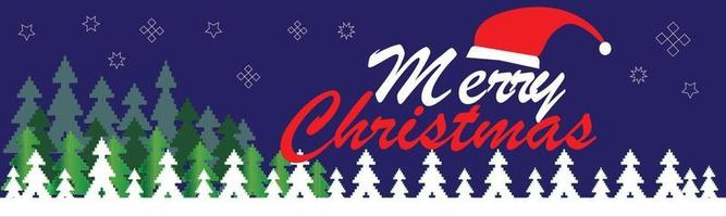 feliz natal web banner horizontal com árvore de natal e flocos de neve em fundo azul profundo, banner de saudação de natal, cabeçalhos, cartazes, cartões, site. bandeira da web, ilustração vetorial. vetor