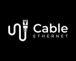 conector de soquete de porta de fio de cabo ethernet design de logotipo de vetor de linha de computador de rede