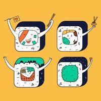 conjunto de diferentes ícones de rolos de desenhos animados kawaii. comida asiática, sushi. ilustração vetorial em estilo simples vetor