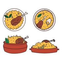 conjunto de ícones de biryani de frango. um prato da culinária indiana e árabe. ilustração vetorial em estilo simples vetor