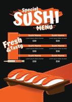 modelo de menu de rolos de sushi desenhados à mão de restaurante de comida asiática vetor