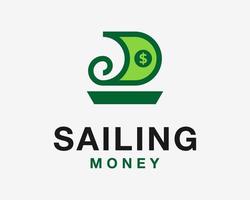 veleiro navio barco iate embarcação náutica dólar dinheiro em dinheiro finanças pagamento vetor inteligente design de logotipo