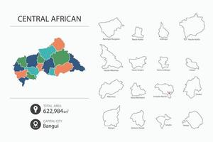 mapa da África Central com mapa detalhado do país. elementos do mapa das cidades, áreas totais e capitais. vetor