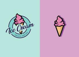sorvete com design de logotipo de cone de bolacha vetor