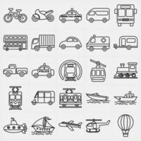 conjunto de ícones de transportes. elementos de transporte. ícones em estilo de linha. bom para impressões, cartazes, logotipo, sinal, propaganda, etc. vetor