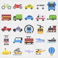 conjunto de ícones de transportes. elementos de transporte. ícones em estilo simples. bom para impressões, cartazes, logotipo, sinal, propaganda, etc. vetor