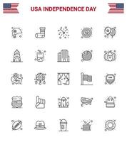 linha do dia da independência dos eua conjunto de 25 pictogramas dos eua de balões celebração de fogos de artifício da águia americana editável elementos de design do vetor do dia dos eua
