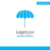 guarda-chuva de praia tempo modelo de logotipo sólido azul molhado lugar para slogan vetor