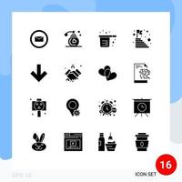 pacote de linha vetorial editável de 16 glifos sólidos simples de etapas de cozimento de sucesso para baixo elementos de design vetorial editáveis vetor