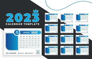design de calendário de mesa de mesa moderno para o ano novo 2023 com cor gradiente azul vetor