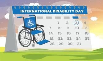 dia internacional da deficiência mundial 3 de dezembro. página do calendário com uma grade de calendário por datas para um evento de deficiência - dia nacional da deficiência. ilustração vetorial do dia mundial da deficiência. vetor