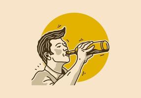 desenho de ilustração vintage de homem segurando garrafa de água vetor
