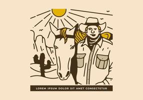 design de ilustração vintage de cowboy e um cavalo vetor