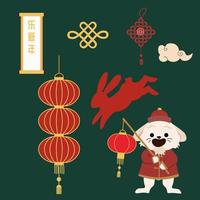 coleção plana de enfeites de ano novo chinês vetor