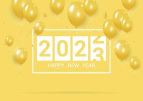 feliz ano novo 2023 com conceito criativo de balão amarelo em fundo amarelo pastel para espaço de cópia. conceito mínimo. ilustração vetorial vetor
