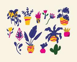 conjunto de cores vibrantes de plantas estéticas com cacto, haworthia, planta aérea e bananeira. ilustração de cores vibrantes. ilustrações vetoriais em estilo simples vetor