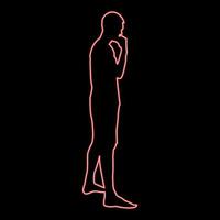 neon pensando homem em pé silhueta pessoa pensativa vista lateral ícone cor vermelha ilustração vetorial imagem estilo simples vetor