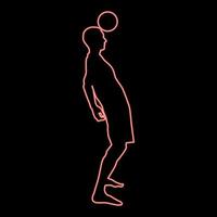 jogador de futebol neon batendo na bola cabeça silhueta cabeçada ícone ilustração vetorial cor vermelha imagem estilo simples vetor