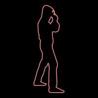 homem neon na capa com arma conceito perigo braço curto perto da cabeça ícone cor vermelha ilustração vetorial imagem estilo plano vetor
