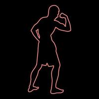fisiculturista neon mostrando bíceps músculos fisiculturismo esporte conceito silhueta vista lateral ícone cor vermelha ilustração vetorial imagem estilo simples vetor