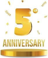 feliz aniversário celebração números 3d composição dourada 5 anos vetor