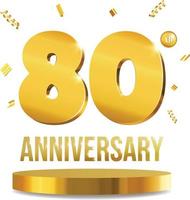 feliz comemoração de aniversário números 3d composição dourada 80 anos vetor