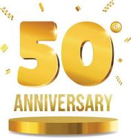 feliz comemoração de aniversário números 3d composição dourada 50 anos vetor