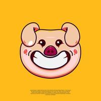 emoticon sorriso engraçado ilustração de emoji de cabeça de porco. desenho animado de design plano vetor