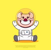 ilustração bonito do sorriso do porco do astronauta. conceito de ícone de tecnologia animal vector premium isolado. estilo cartoon plana