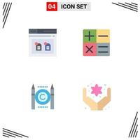 pacote de ícones planos de 4 símbolos universais de arquivo digital de cuidados de negócios elementos de design de vetores editáveis