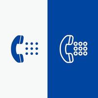 aplicativos linha de telefone de discagem e glifo ícone sólido linha de banner azul e glifo ícone sólido banner azul vetor