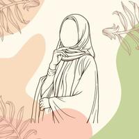 mulher muçulmana estilosa e moderna em arte de linha de ilustração vetorial de moda hijab isolada para moda boutique vetor