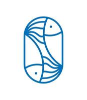 vetor azul redondo peixe do mar ou rio e ícone do logotipo da linha de ondas. silhueta de linha abstrata moderna simples para design culinário de frutos do mar ou monoline de loja de sushi