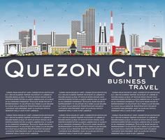 Horizonte da cidade de Quezon nas Filipinas com edifícios cinza, céu azul e espaço de cópia. vetor