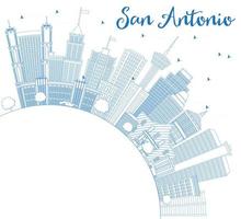 delineie o horizonte de san antonio com edifícios azuis e copie o espaço. vetor