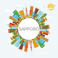 horizonte de sapporo com edifícios coloridos, céu azul e espaço para texto. vetor