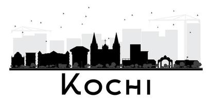 silhueta preto e branco do horizonte da cidade de kochi. vetor