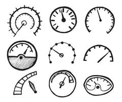 coleção de ícones de velocímetro desenhados à mão isolados no fundo branco. vetor