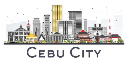 horizonte de filipinas da cidade de cebu com edifícios cinza isolados no fundo branco. vetor