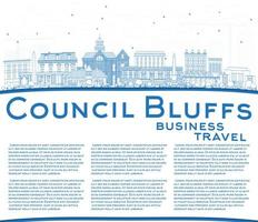 Delinear o horizonte do Council Bluffs de Iowa com edifícios azuis e espaço para texto. vetor