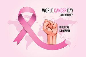 dia mundial do câncer, 4 de fevereiro. mão com fita. ilustração vetorial vetor