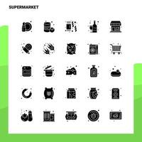 Conjunto de ícones de 25 supermercados. modelo de ilustração vetorial de ícone glifo sólido para web e dispositivos móveis. ideias para empresa de negócios. vetor