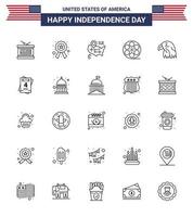 4 de julho eua feliz dia da independência ícone símbolos grupo de 25 linhas modernas de localização de animais águia jogo americano editável dia dos eua vetor elementos de design