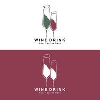 design de logotipo de vinho de bebida, ilustração de vidro, garrafa de bebida alcoólica, vetor de produto da empresa