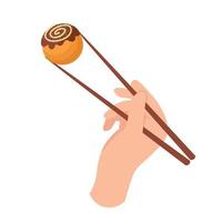 Doodle plana clipart. takoyaki fofo, comida de rua asiática. todos os objetos são repintados. vetor