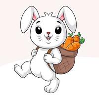 desenho de coelhinho carregando uma cesta de cenouras vetor